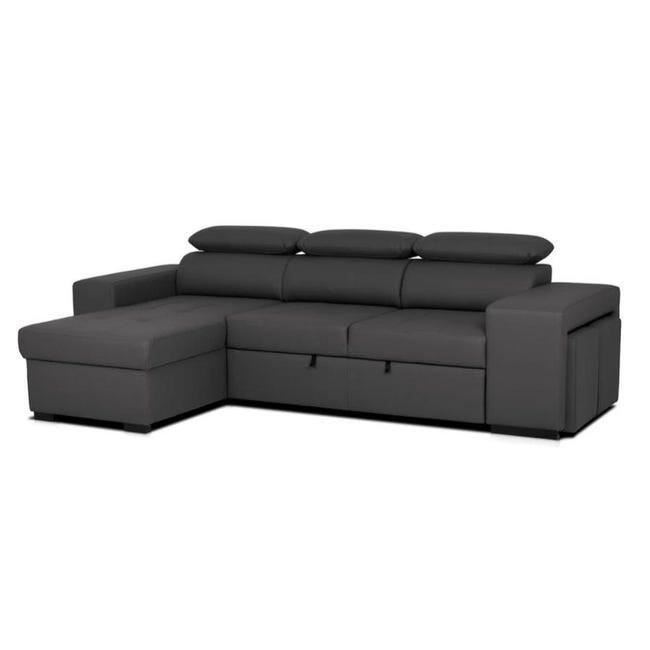 Canapé d'angle convertible réversible John - BUDWING - 3 places - Noir - Simili cuir - Appui-tête réglable