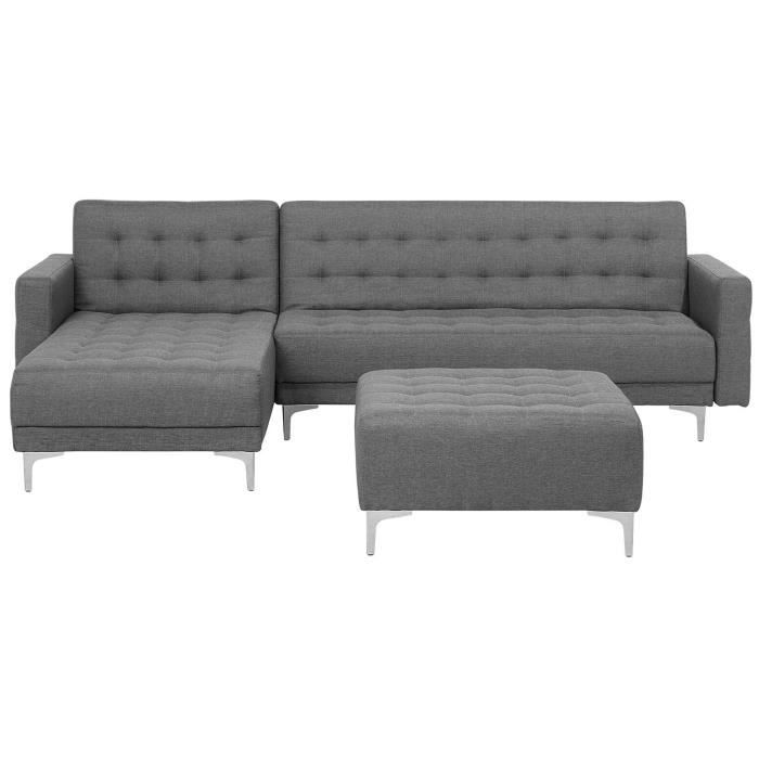 Canapé d'angle convertible en tissu gris - BELIANI - Aberdeen - 4 places - Ottoman inclus