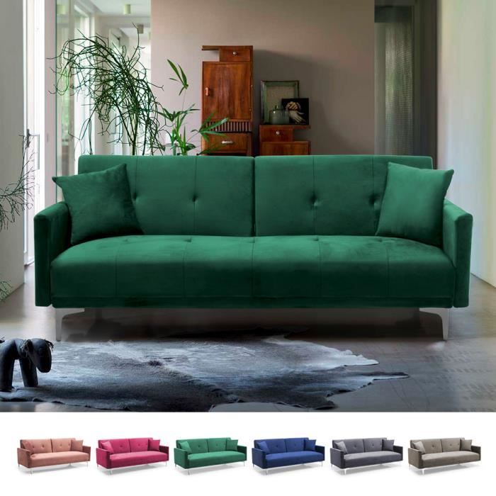 Canapé convertible - Modus Sofa - Villolus - 3 places - Tissu velours - Vert foncé
