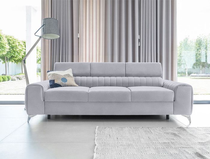 Canapé convertible en velours gris clair - BESTMOBILIER - Talisay - 3 places - tiroir - avec têtières