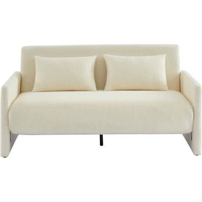 Canapé convertible - BAÏTA - JADE - Tissu bouclette beige - 3 places - Vintage