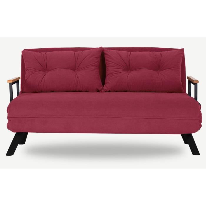Canapé convertible 2 places tissu bordeaux Sylvano 133 cm