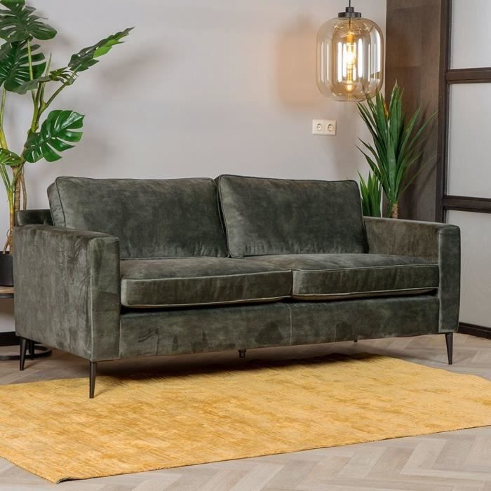 Canapé en velours 3 places Florida - Livin24 - Vert olive - Confort moelleux - Style contemporain