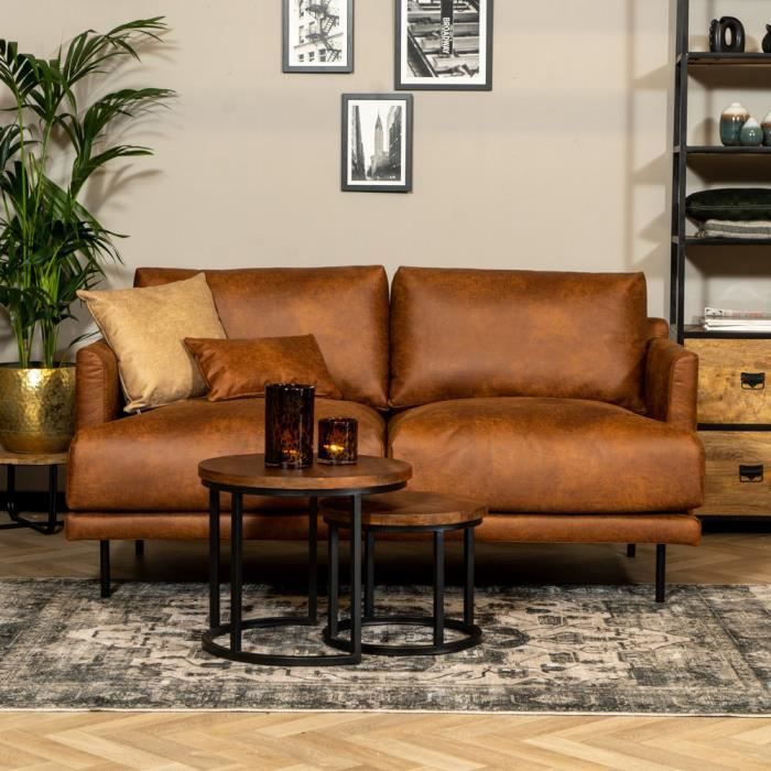 Livin24  Canapé en cuir Denver 2,5 places cognac
