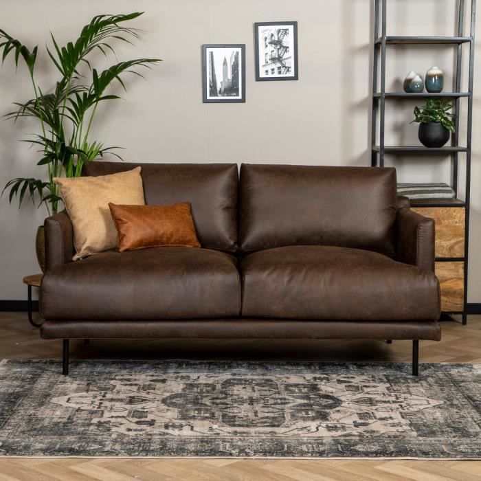 Canapé en cuir Denver 2,5 places - Livin24 - Marron - Style industriel-loft - Eco cuir - Confort moelleux
