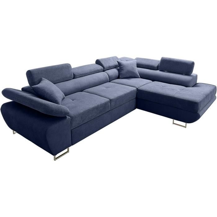Robin Saturn Premium Canapé d'angle avec fonction couchage - Canapé d'angle autoportant en L - Appuie-tête réglables - Marine