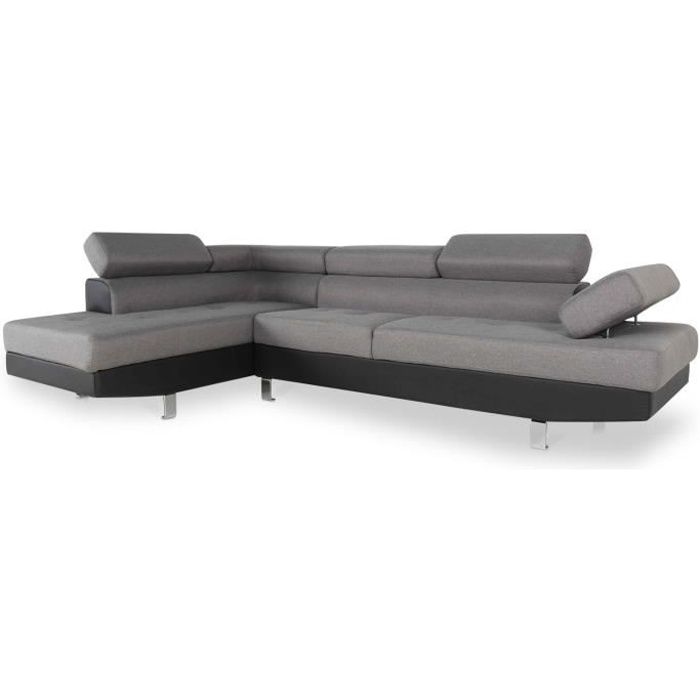 Canapé d'angle gauche Charly Gris et Noir - Contemporain - Tissu/Simili