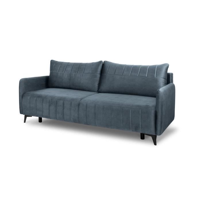 Canapés - AC-Déco - Canapé convertible 3 places en tissu et bois "Lazzari" - Bleu - L 210 cm