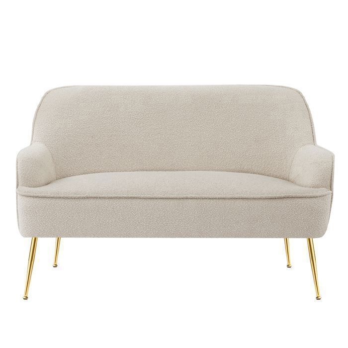 Canapé droit fixe MARCELINO en tissu bouclette beige 2 places - BAÏTA