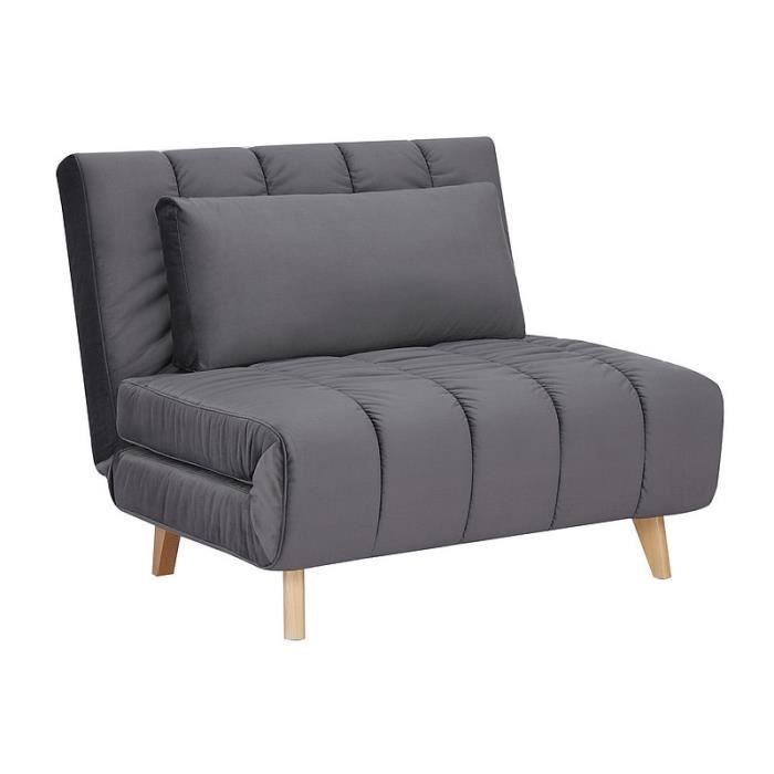Fauteuils - Fauteuil convertible en couchage en tissu - Pieds en bois beige - Gris foncé - L 191 cm x l 103 cm