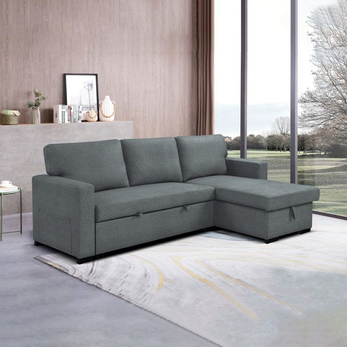 Canapé d'angle réversible et convertible en tissu gris clair - COZY