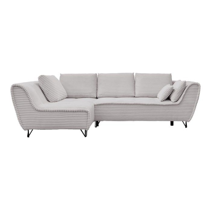 SEYNA - Canapé d’angle convertible avec coffre en velours côtelé gris- Angle gauche