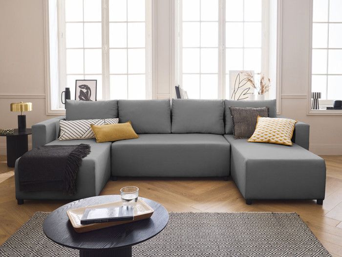 Regala - canapé panoramique - 7 places - convertible avec coffre - en tissu - Gris