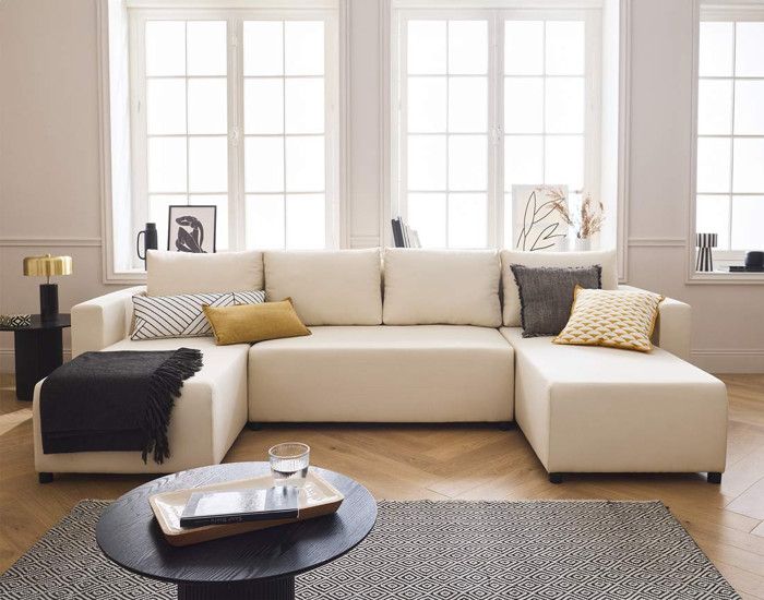 Regala - canapé panoramique - 7 places - convertible avec coffre - en tissu - Beige