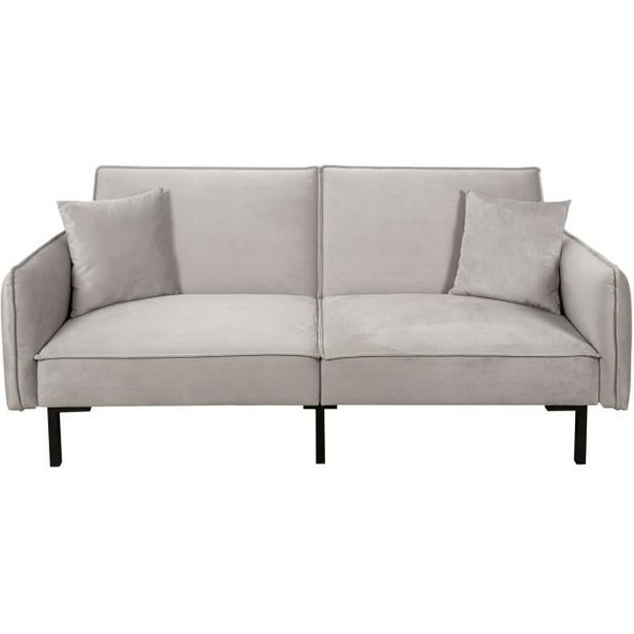 Canapé convertible effet velours - Taupe - 198 x 90 x 83 cm