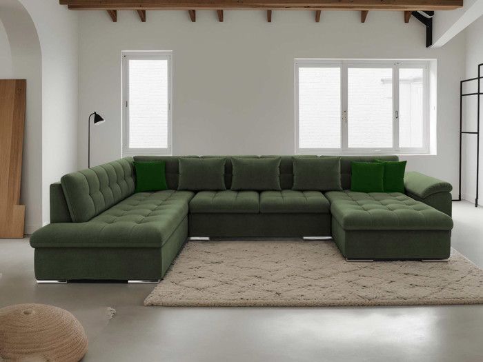 Chuck - canapé panoramique XXL - convertible avec coffre - 7 places - style contemporain - gauche - Vert