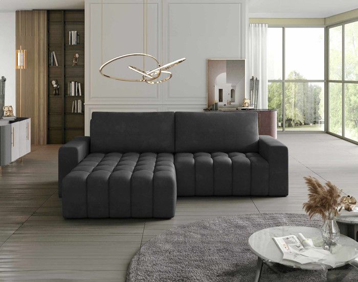 Cordova - canapé d'angle réversible 4 places - convertible avec coffre - en velours - Gris foncé