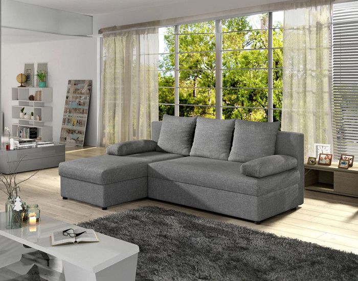 Numancia - canapé d'angle réversible 4 places - convertible avec coffre - en tissu - Gris