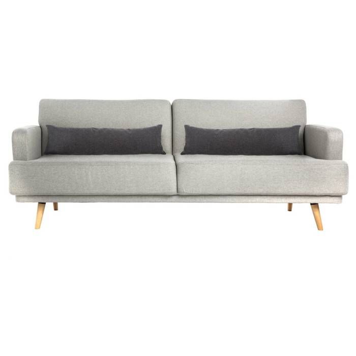 Canapé convertible 3 places uni - Gris Clair - 214 x 86 x 83 cm