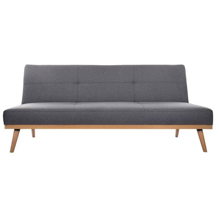 Canapé convertible - 3 places - Tissu gris foncé - L. 182 x P. 80 x H. 80 cm - Dohan - Pieds en bouleau
