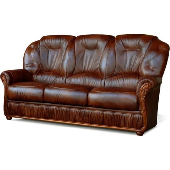 Canapé fixe 3 places en cuir de buffle - DAPHNE - Marron Chocolat - 183x91x97cm