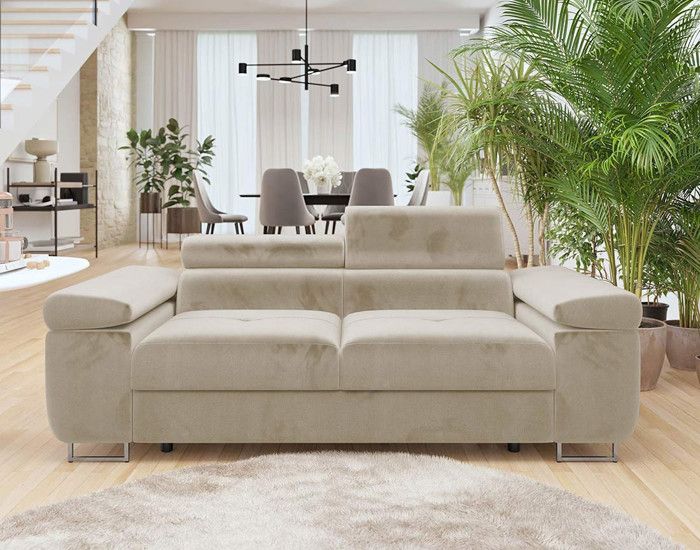 Canapé droit 2 places avec têtières ajustables - Beige - BESTMOBILIER - Pablo - Velours