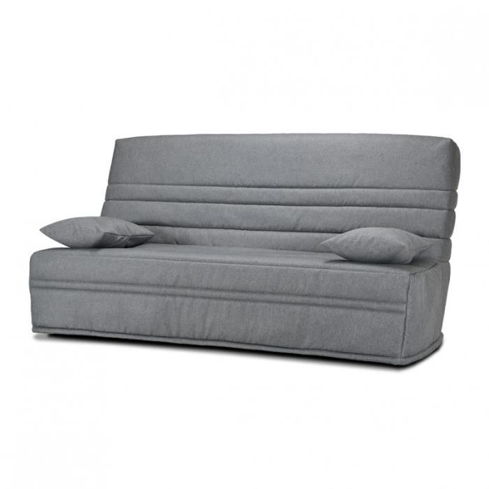Clic clac 130x190 cm en tissu gris chiné et matelas 13 cm - EBRO Meubletmoi