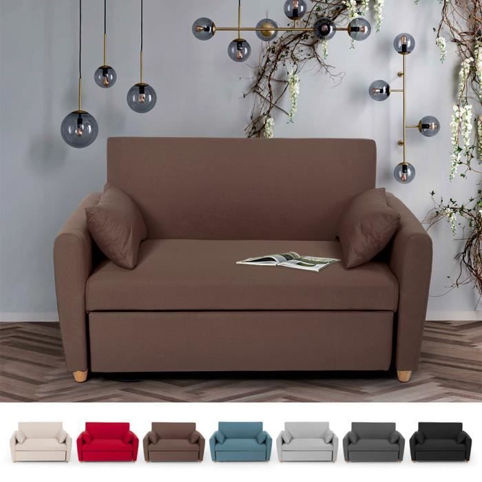 Canapé-lit gigogne - PORTO RICO - 2 places - Tissu - Marron - Design moderne