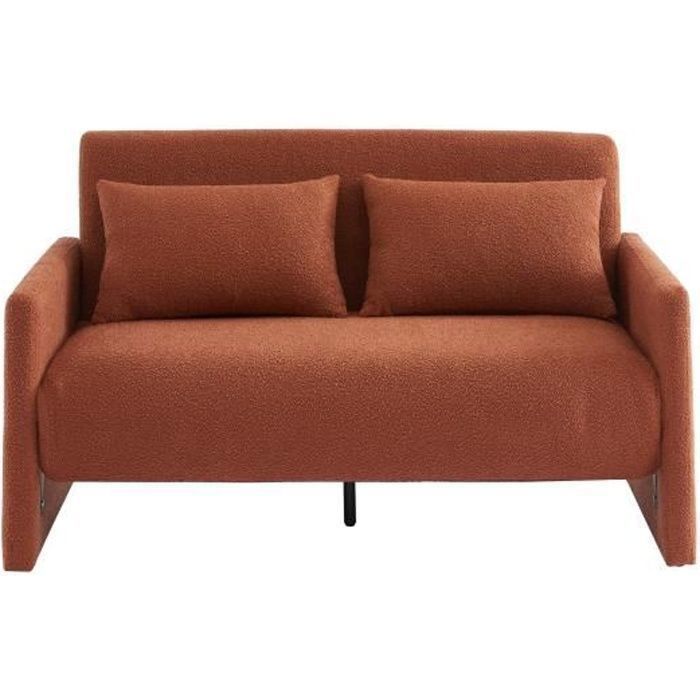 Canapé droit convertible JADE en tissu bouclette terracotta 2 places - BAÏTA