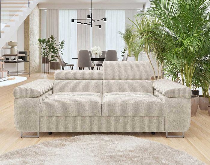 Canapé droit 2 places avec têtières ajustables - Velours côtelé - Beige - BESTMOBILIER