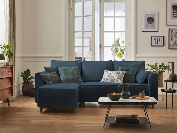 Canapé d'angle réversible 4 places convertible avec coffre en tissu - Saphir - BESTMOBILIER
