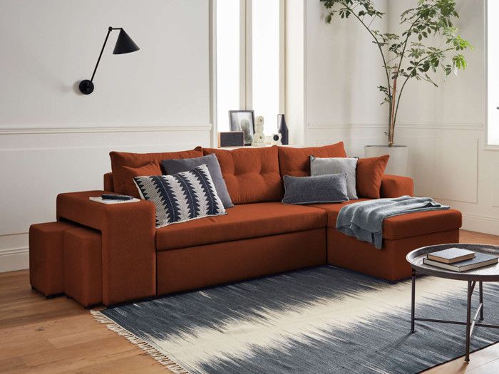Canapé d'angle réversible convertible California - BESTMOBILIER - Velours côtelé - 4 places - Couleur Rouille