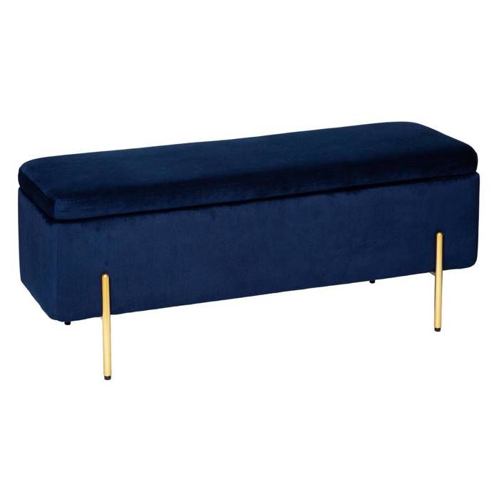 Banquette et Coffre - ATMOSPHERA - Velours Bleu encre - 2 en 1 - Dimensions 115x43x46 cm - Rangement intégré