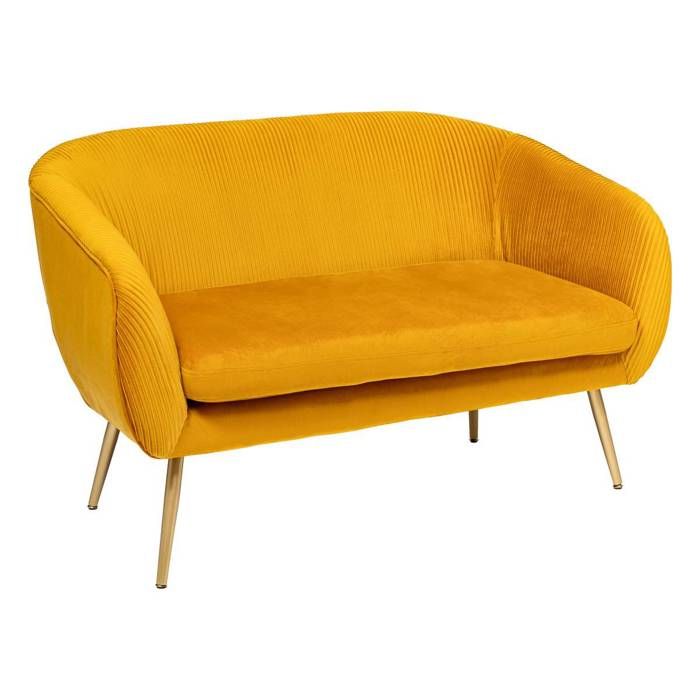 Banquette 2 places "Solaro" en velours 124x74cm jaune ocre - Jaune moutarde - Atmosphera createur d'interieur