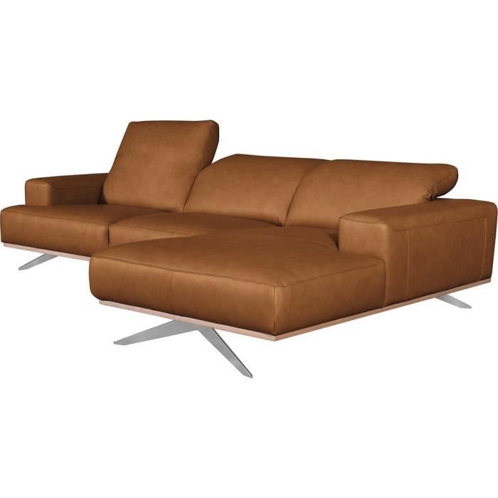 Canapé d'angle en 100% tout cuir épais de luxe italien 5/6 places PORTO, couleur cognac, angle droit