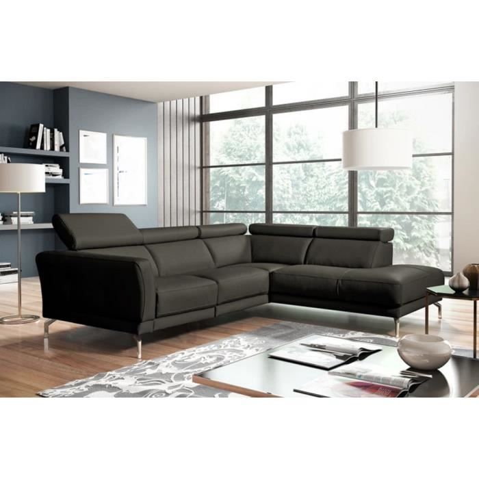 Canapé d'angle en 100% tout cuir épais de luxe italien , 5/6 places DALBERT, couleur anthracite, angle droit