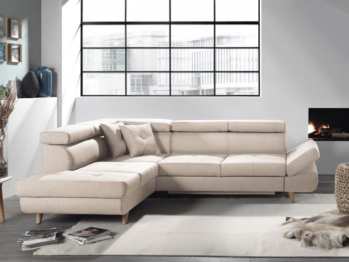 Canapé d'angle gauche convertible scandinave - L 252 x P 190cm - Beige - BESTMOBILIER