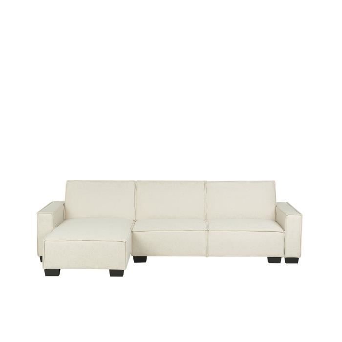 Canapé angle convertible BELIANI ROMEDAL - 3 places - Tissu beige - Couchage quotidien