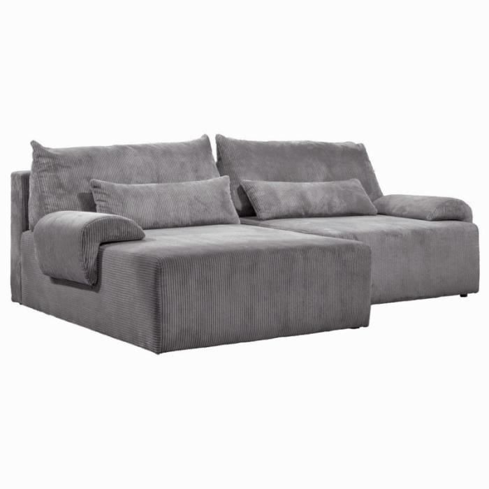 Canapé d'angle réversible et convertible velours côtelé gris - LESTER Meubletmoi