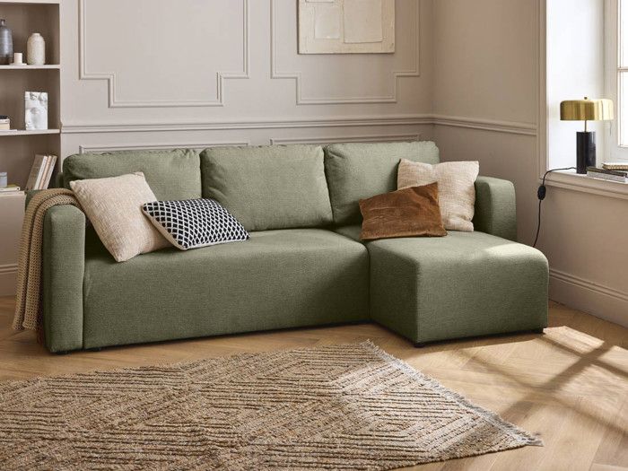 Canopy - canapé d'angle réversible - 4 places - convertible avec coffre - en tissu texturé - Vert