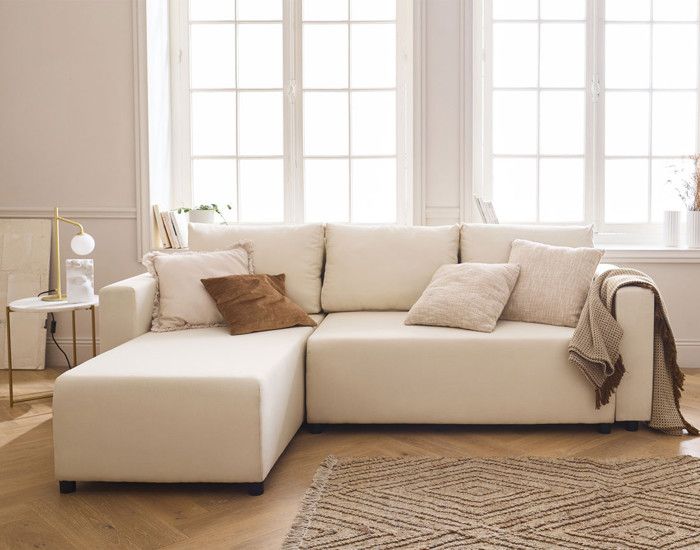 Regala - canapé d'angle réversible - 4 places - convertible avec coffre - en tissu - Beige