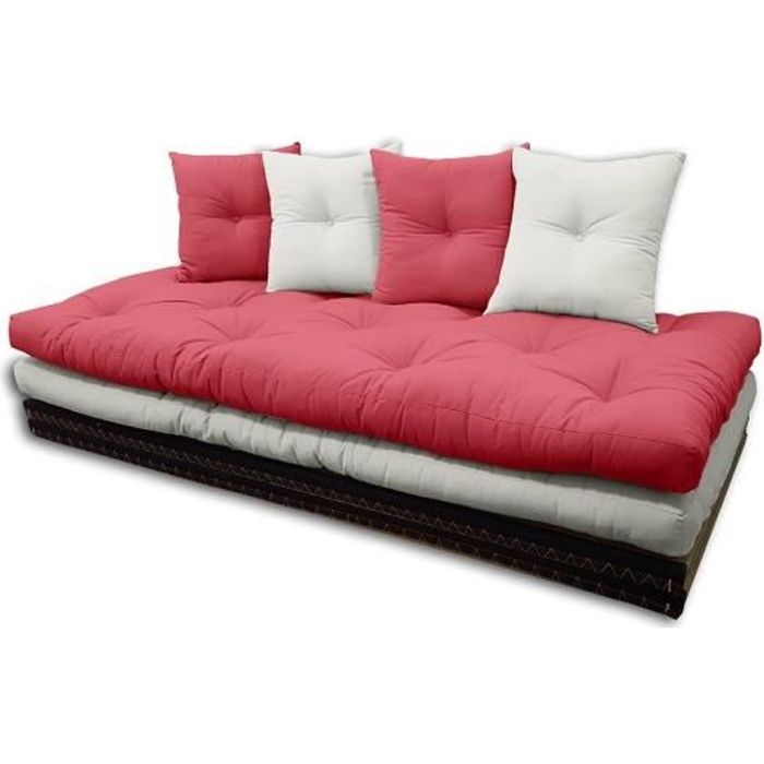 Canapé Tatami, Rouge-Écru, 80x200 cm.