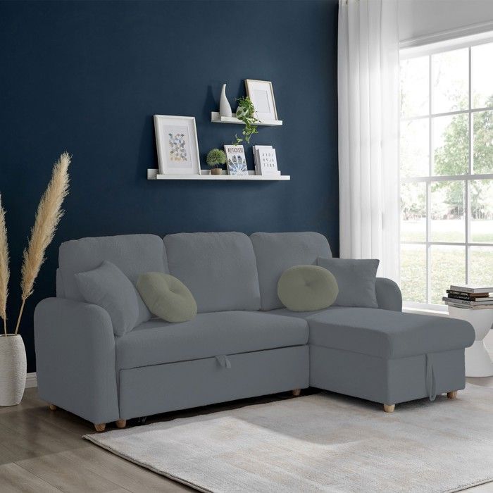 Canapé d'angle à droite convertible tissu bouclette anthracite - SIVECO
