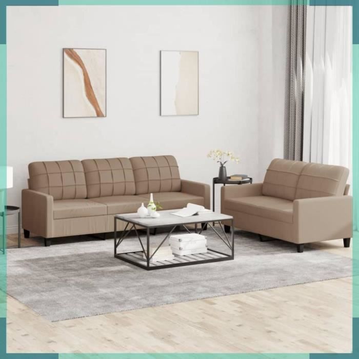 Ensemble de canapés 2 pcs avec coussins Cappuccino Similicuir-FHE3201382