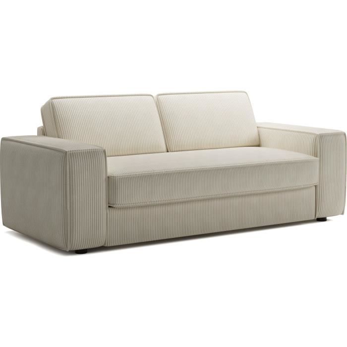 Canapé convertible express en velours côtelé - matelas 14cm - PAOLA - 210 x 100 x 87 cm