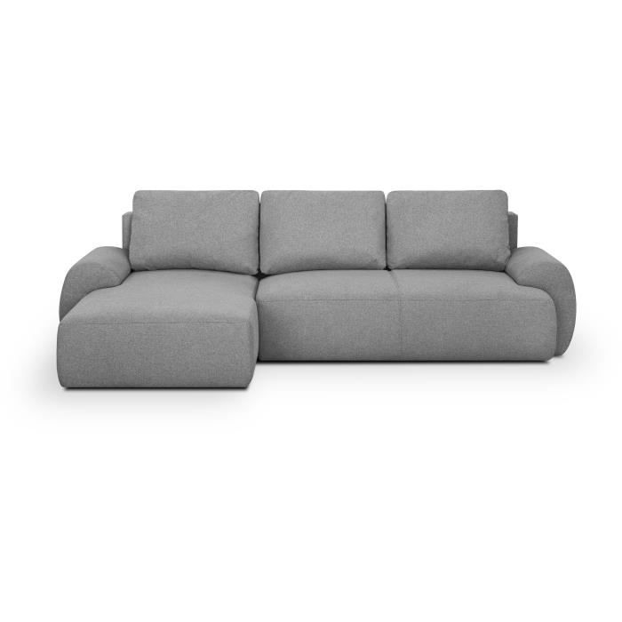 Canapé d'angle gauche convertible MILO 4/5 places - Tissu gris - Coffre de rangement - L 264 x H 84 x P 99/145 cm