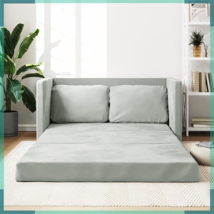 Canapé-lit 2 en 1 gris clair 122x204x55 cm velours-FHE353957