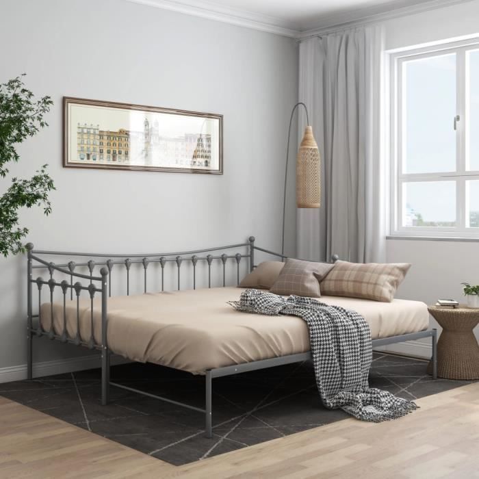 Chambre Cadre de canapé-lit extensible Gris Métal 90x200 cm246
