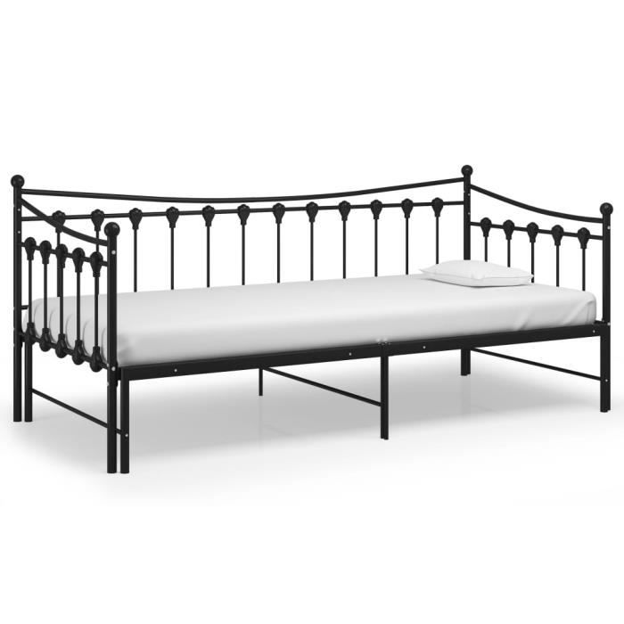 Canapé-lit extensible JILL - Lit de jour - Noir Métal 90x200 cm - Avec petit lit