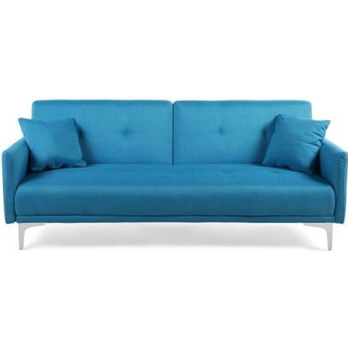 Canapé convertible BELIANI LUCAN - 3 places - Tissu bleu - Confort moelleux - Design contemporain